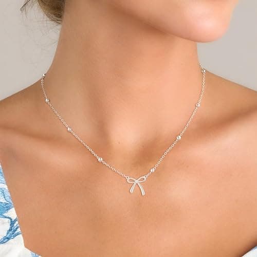 Thaivor Christmas Gifts Stocking Stuffers for Women Dainty Bow Necklace 14K Gold Plated Cute Choker Small Pendant Charm Necklaces Teen Gift Trendy Stuff Personalized Jewelry thumbnail 3