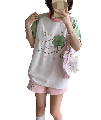 Pokn Y2k Kawaii Shirts for Women Cartoon Graphic Cute Cat Tees Off Shoulder Cutecore Shirts Harajuku Fashion Top - Image 1