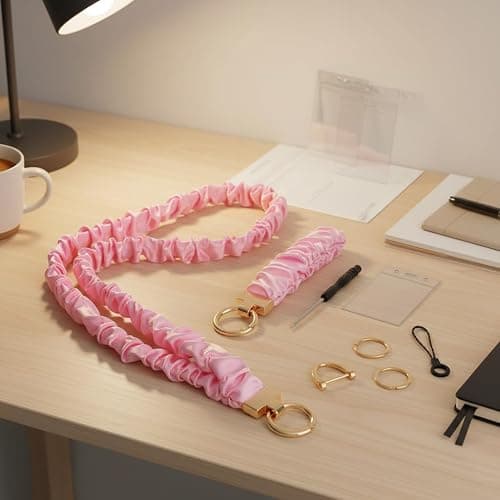 Pink Stretchy Scrunchie Lanyard & Wristlet Set with ID Badge Holder for Women, Teachers, Nurses, Cruise Ship Staff - Cute Neck Lanyard for Keys thumbnail 6