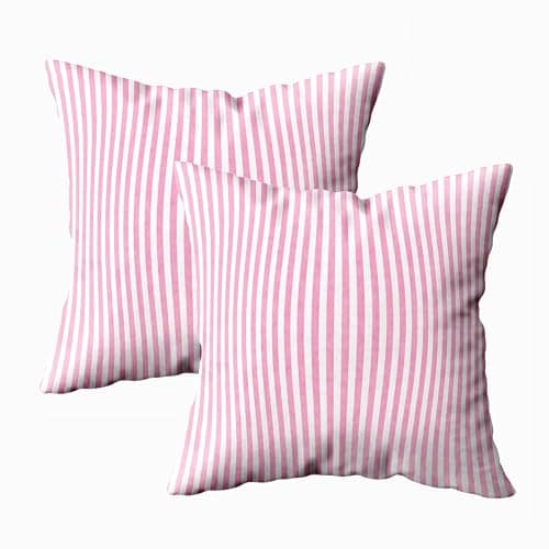 EMMTEEY Set of 2 Stripe Pink White Pillow Covers Geometric Stripes Throw Pillow Covers 18x18 Inch Decorative Pillow Cases for Couch Bedroom Living Room - Image 1