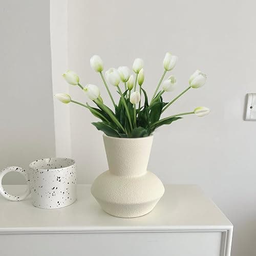 LINSIE 15 Pcs White Artificial Flowers Tulips Real Touch Latex Plastic Soft Faux Bouquets for Party, Wedding, Home, Room, Garden Decor thumbnail 6