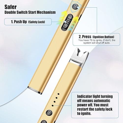 LcFun 2 Pack Candle Lighter USB Rechargeable Electric Plasma Arc Lighters with Safety Lock, Windproof Flameless Long Lighters Matches for Candle, Grill, BBQ, Camping, Gas Stoves (Black, Gold) thumbnail 5