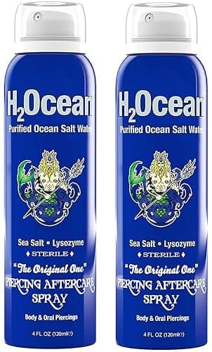 H2Ocean Piercing Aftercare Spray, 4oz Saline Cleaning Solution with Sea Salt for Nipple, Ear, Nose, Lip & Belly Piercings, Set of 2 - Image 1