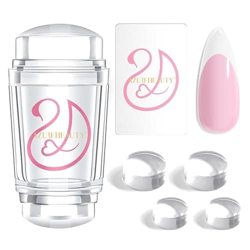 AZUREBEAUTY French Tip Stamp, 6Pcs French Tip Tool, Soft Silicone Nail Stamper, 2 in 1 French Manicure Kit with Nail Stamp Heads, Scraper and Replacement Heads, Nail Art Tools for Home DIY Salon - Image 1