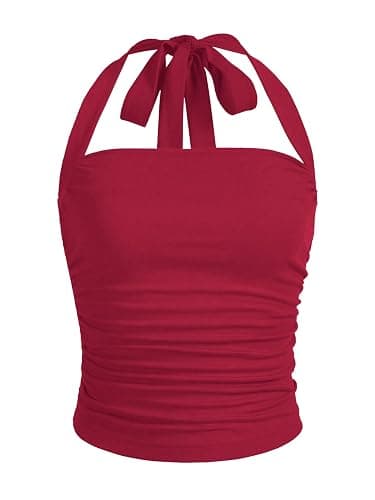 SOLY HUX Women's Ruched Halter Y2K Crop Tops Tie Back Sleeveless Slim Fit Cami Tops - Image 1