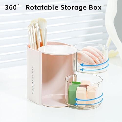 FABROK 2-Layer Clear Hair Accessories Organizer with Hair Brushes Holder, Rotatable Small Jewelry Box for Necklaces、Earring, Desktop Organizer Case for Hair Accessories, Cotton Swab(Pink) thumbnail 5