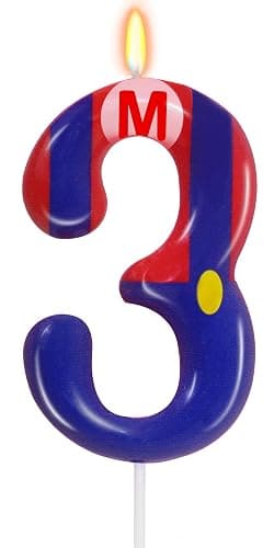 Blue Red 3 Birthday Candle for Boys Girls - Birthday Cake Decorations, Number 3 Cake Topper, Cartoon Game Themed Party Decor - Image 1