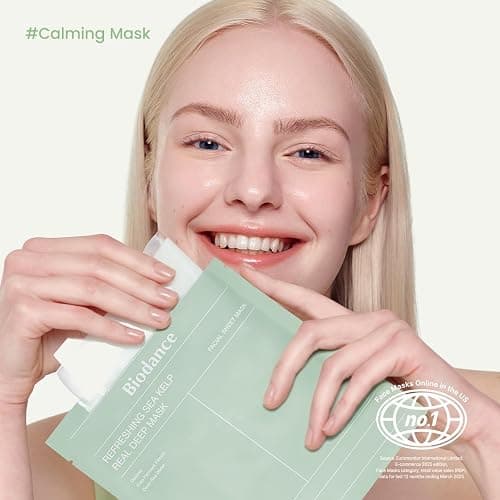 BIODANCE Refreshing Sea kelp Real Deep Mask, Overnight Hydrogel Mask, Calming, Oil & Sebum Control, Blemish Care, Korean Skin Care, Valentines Day Gifts for Her | 1.19oz(34g) x 4ea thumbnail 2