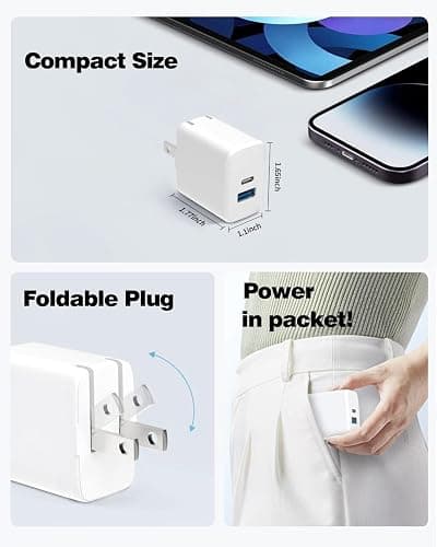20W Dual Port Fast Charger for iPad 9th 8th 7th 6th 5th Generation 10.2 inch, iPad Air 3/2, iPad mini 5/4/3, Foldable Wall Charger with 6.6ft USB-C to Lightning Fast Charging Cable thumbnail 5