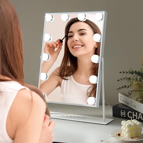 VANITII Lighted Vanity Hollywood Mirror with 12 Dimmable Bulbs Smart Touch Control 3 Colors Light for Tabletop, Detachable 10X Magnification thumbnail 6