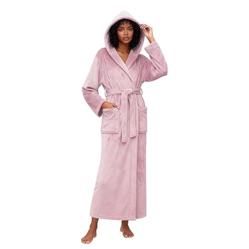 HEARTNICE Womens Long Hooded Robe, Soft Warm Fleece Bathrobes Full Length Plush House Coat - Image 1