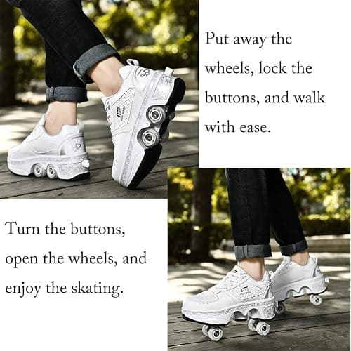 2-in-1 Roller Skates & Sneakers Unisex Retractable Wheels Outdoor Fun & Fitness Kick Roller Shoes thumbnail 2