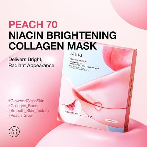 ANUA Peach 70 Niacin Brightening Collagen Mask, Overnight Face Mask for Glass Skin, Niacinamide, Collagen Facial Mask, Glow up with Hydration, Natural Color, Korean Skin Care (38g, 4ea) thumbnail 2