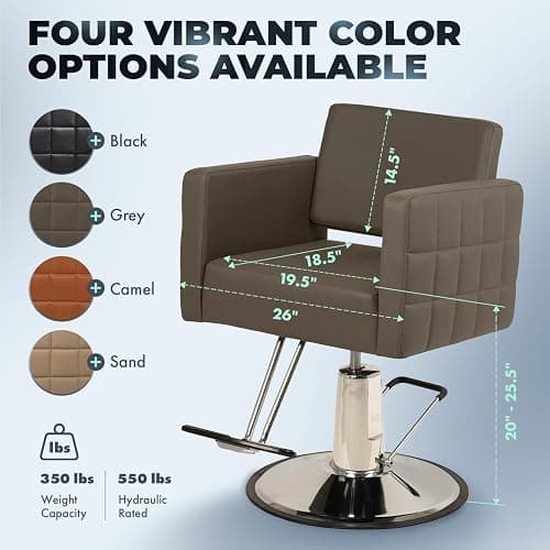 Buy-Rite Icon Salon Styling Chair - Gray Hydraulic Chair with Extra-Wide Seat, Quilted Vinyl Design, Steel Frame & 23" Round Base for Professional Stylists & Barbers, YLG-192-GRY thumbnail 3