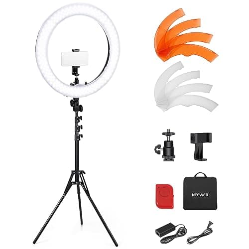 NEEWER 55W 18"/45cm Ring Light Kit [New Version], 5600K Dimmable LED Ringlight Tripod Stand Phone Holder for iPhone Selfie Makeup Lash Tattoo Studio Photo Video Recording Photography Lighting, RL-18 - Image 1