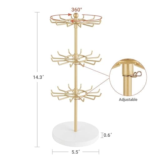 Mkono Bracelet Holder Gold Metal Rotating Bracelet Display Stand 3 Tier Jewelry Tower rack with 36 Hooks and Wood Base Modern Adjustable Storage Organizer Tree for Selling Bangle Accessories thumbnail 3