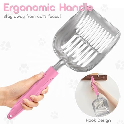 Cat Litter Scoop, Metal Cat Scooper, Plastic Handle Scoop, Sifting Shovel for Christmas – Heavy Duty Aluminum Alloy Litter Box Scoop with Deep Mesh, Design for Easy Waste Removal and Cleaning(Pink) thumbnail 4
