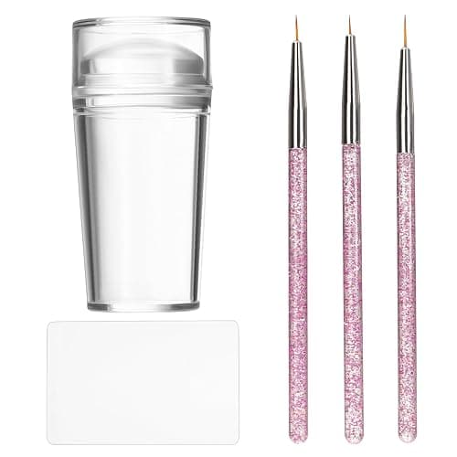 French Tip Nail Stamp Nail Stamper Clear Silicone Nail Stamping Kit Nail Stamper Kit French Nail Stamper with Scraper Nail Art Brushes for French Manicure Home DIY Nail Salon 5 Pcs - Image 1