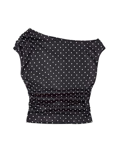 GORGLITTER Girl's Polka Dots Crop Tops Y2K Off The Shoulder Ruched Cinched Waist Tank Top Trendy Fashion - Image 1