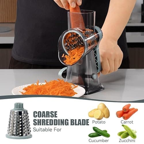 KEOUKE Rotary Cheese Grater Hand Crank Transparent - Shredder Slicer Grinder 3 Stainless Steel Blades, Stable Suction, Labor-Saving Handle, Safe Kitchen Tool for Cheese, Vegetable, Nuts, Chocolate thumbnail 4