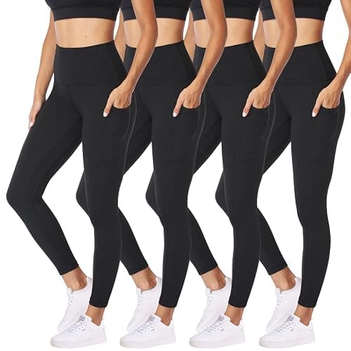 NexiEpoch 4 Pack Leggings for Women - High Waisted Tummy Control Soft Black Capri Yoga Pants with Pockets for Workout - Image 1