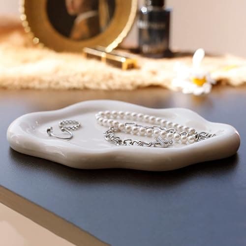 MDFAYE Jewelry Dish Trinket Tray for Women, Ring Dish Holder, Unique Cloud Shape Ceramic Plate Cute Things Vanity Aesthetic Room Decor Mother's Day Birthday (White) thumbnail 4