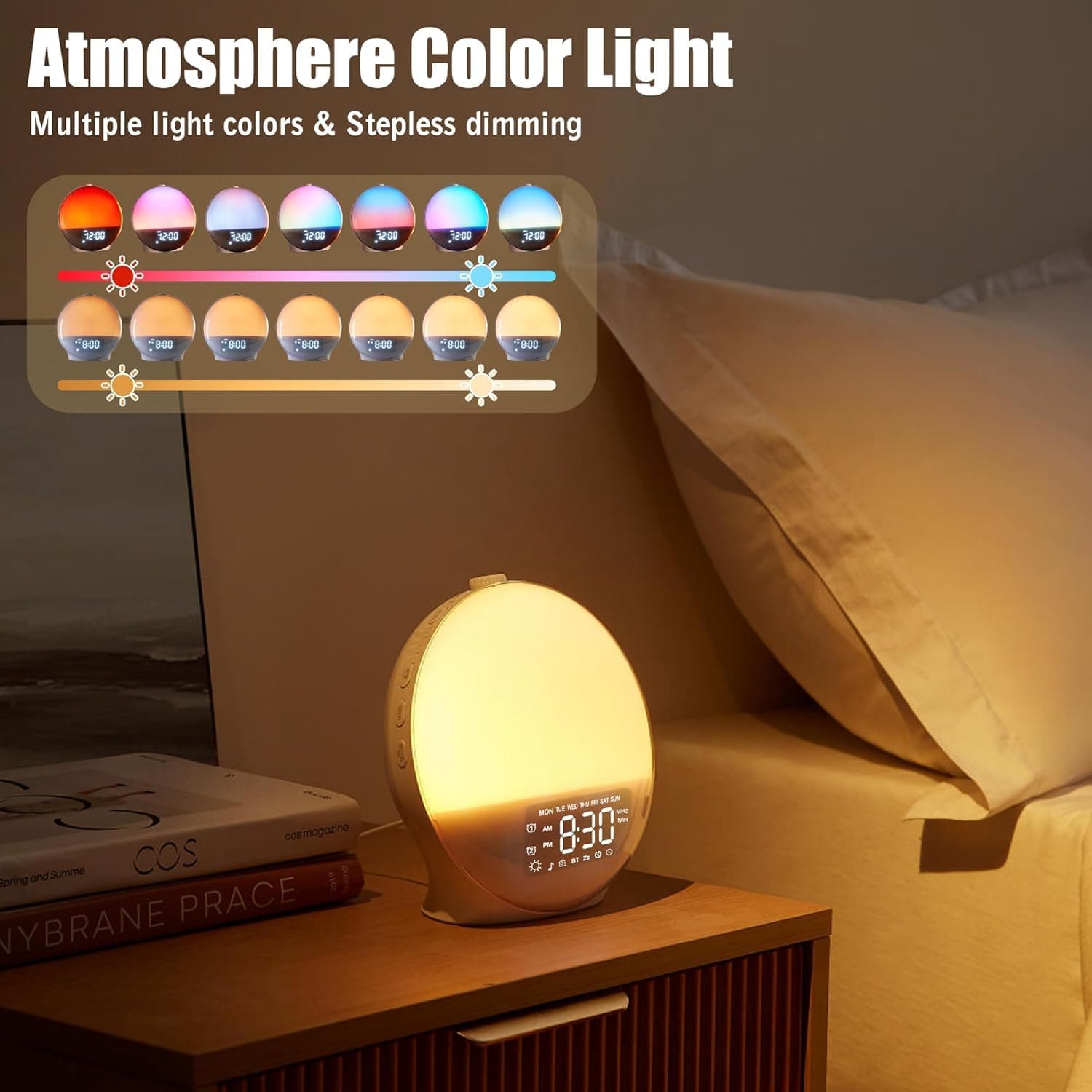 Upgraded Wake-up Light, Smart Sleep Alarm Clock for Kids Adults, Sunrise Sunset Simulation, 7 Natural Sound Machine,FM Radio, 7 Colors LED Night Light, Bedroom Decor Sleep Aid for Hard Sleepers thumbnail 3