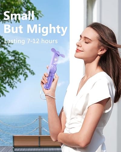 SWEETFULL Portable Misting Fan, Handheld Personal Mister, Rechargeable Mini Spray Water Mist, for Kids Women Travel, Outdoors, Hiking, Camping, Home Office (Purple) thumbnail 5