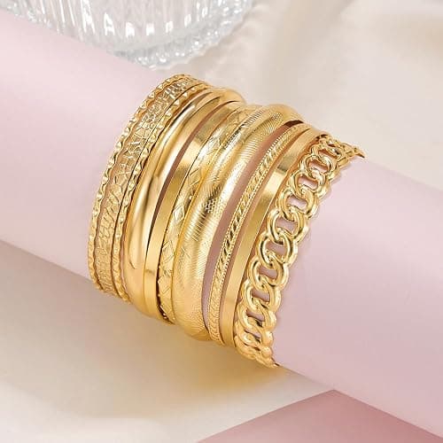 RINTOLER 16Pcs Gold Bangle Bracelets for Women - Multi Layer Stackable Textured Bracelets Boho Jewelrys Set. thumbnail 6