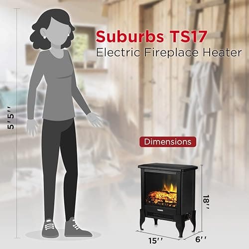 TURBRO Suburbs TS17 Compact Electric Fireplace Stove, 18” Freestanding Stove Heater with Realistic Flame - CSA Certified - Overheating Safety Protection - for Small Spaces - 1400W thumbnail 3