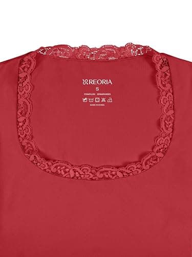 REORIA Women's Sexy Lace Scoop Neck Long Sleeve Double Lined Layering Slim Bodysuit Tops thumbnail 5