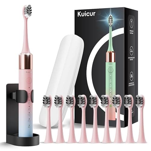 Kuicur Portable Electric Soft Toothbrush with Travel Case, 90-Day Largest Battery Life, 10 Brush Heads, 5 Modes Deep Clean, Ergonomically-Designed for Enhanced Comfort - Ideal Gift for Adults & Kids - Image 1