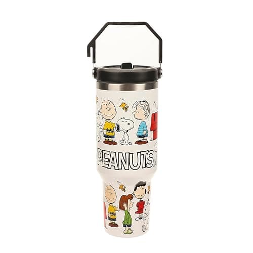 Bioworld Peanuts All-Over Character Print White 40 Oz Stainless Steel Water Bottle - Image 1
