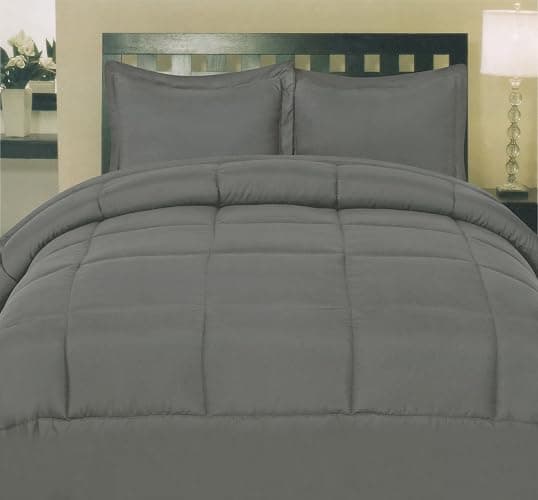 Sweet Home Collection 5 Piece Comforter Set Bag Solid Color All Season Soft Down Alternative Blanket & Luxurious Microfiber Bed Sheets, Gray, Twin - 1 - Gray - Twin thumbnail 7