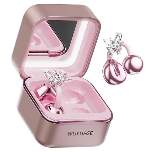 WUYUEGE Clip On Earbuds with Detachable Butterfly Earrings & LED Makeup Mirror Case, Wireless Earbuds Bluetooth 6.0, Air Conduction Headphones, Lightweight for Travel Work Daily Use,Great Gift Choice - Image 1