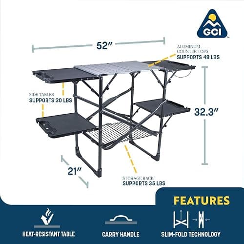 GCI OUTDOOR Slim-Fold Cook Station | Portable Folding Kitchen Table with a Heat Resistant Tabletop, 4 Side Tables & Storage Rack, Perfect for Picnics & Camping Trips thumbnail 2