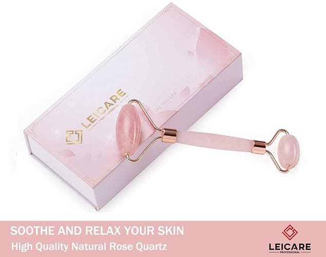 LeiCare Jade Roller for Face - Rose Quartz Face Roller Skin Care - Stone Facial Roller, Face Massager for Women, Relieve Stress, Remove Wrinkles Eye Puffiness thumbnail 2
