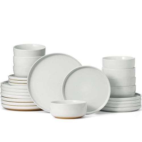 Famiware Milkyway Dinnerware Sets, 24 Piece Dish Set, Plates and Bowls Sets for 8, White - Image 1