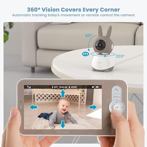 ieGeek 2K WiFi Baby Monitor with Two Cameras, Phone App & 5" Split-Screen Control, Smart Video Camera, Night Vision, Automatic Tracking, PTZ, Crying Detection, Temperature/Humidity Sensor, Baby Gift thumbnail 6