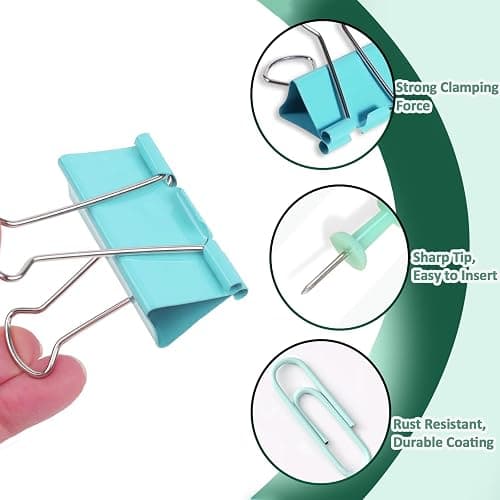 Paper Clips and Binder Clips Assorted Sizes, 240 PCS Colored Office Clips Set Large Medium Small Paper Clamps Paperclips Push Pin Thumb Tacks, College Supplies Home Office Supplies Document Organizing thumbnail 3