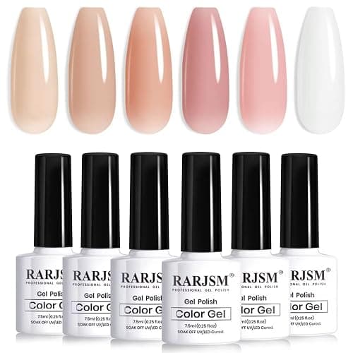 RARJSM Nude Gel Nail Polish Set of 6 Transparent Colors 7.5ml Clear Purple Sheer Wine Red Milky Mavue French Manicure LED UV Gel Soak Off Curing Requires Home - Image 1