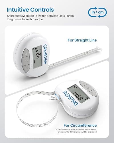 RENPHO Body Measuring Tape, Smart Tape Measure for Weight Loss, Bluetooth Fitness Equipment with App, Measuring Waist, Hip, Bust, Arms, Muscle Gain, Retractable, 60in /150cm, White thumbnail 6