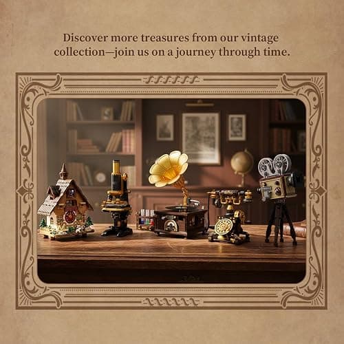 PANTASY Retro Microscope Building Kit for Adults, Antique Science Instrument Model with Mechanical Design, Brass Finish & Lab Accessories, Collectible Display Brick Set thumbnail 6