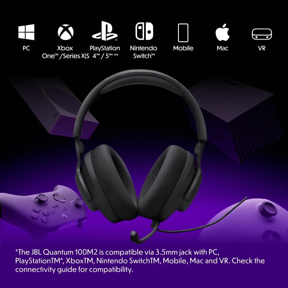 JBL Quantum 100M2, Be at The Center of The Game with JBL QuantumSOUND Signature, Play Even Longer with Comfortable, Breathable Fabric Ear Cushions, Make Your Voice Heard Loud and Clear, Black - Black thumbnail 4
