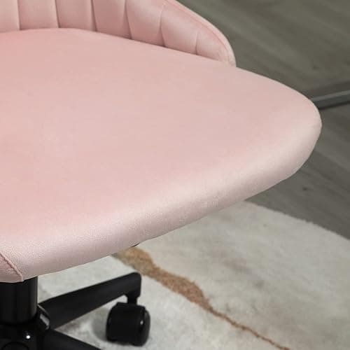Vinsetto Mid-Back Office Chair, Velvet Fabric Swivel Scallop Shape Computer Desk Chair for Home Office or Bedroom, Pink - Pink thumbnail 10