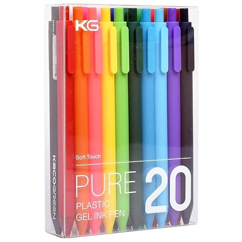 Kaco PURE Colored Gel Pens 0.5mm 20 Pieces Set Colorful Multi-color Ink Fine Point Comfort Grip Quick Drying Pens for Journaling Note Taking - 1 Count (Pack of 20) - 0.5 mm