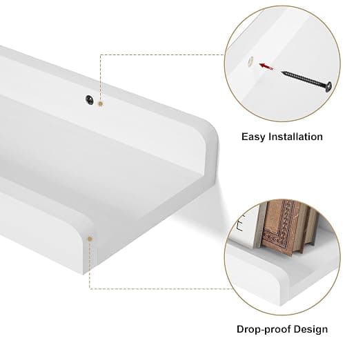 Love-KANKEI 36 Inch Long Floating Shelves Wall Mounted Set of 2, Large Wood Wall Shelves for Storage, Rustic Hanging Shelves for Display,Bedroom Living Room Bathroom Kitchen Office White thumbnail 5