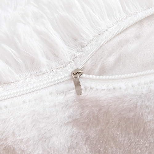 ANRODUO Pack of 2 White Throw Pillow Covers Luxury Fluffy Pillows Faux Fur Decorative Pillows Plush Cushion Case Fuzzy Mongolian Merin Style for Bed Couch Sofa Living Room Fall Home Decor 18x18 Inch - 18" x 18" (Pack of 2) - White thumbnail 6