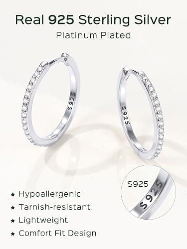 ChicSilver 925 Sterling Silver Huggie Earrings for Women 14K Gold Plated Silver Hoop Earrings for Women Hypoallergenic Small Cubic Zirconia Huggie Earring (6/8/10/12/14/16/18/20mm) thumbnail 6
