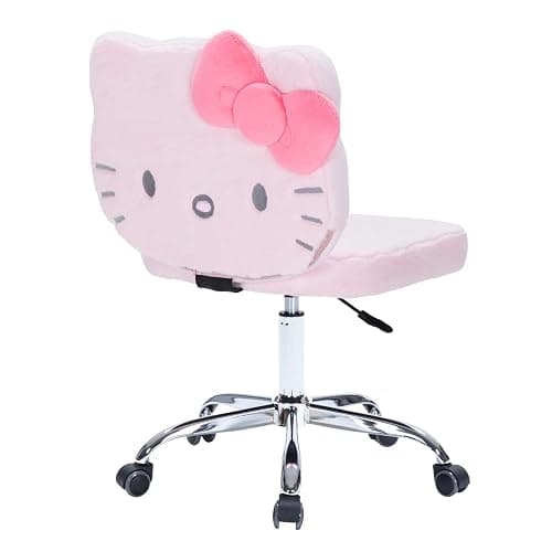 Impressions Vanity Hello Kitty® Teddy Fur Swivel Vanity Chair with Wheels | Adjustable Height 360-Degree Spin Armless Padded Kawaii Cute Desk Chair with Backrest for Makeup Room or Bedroom, Teddy Pink thumbnail 7